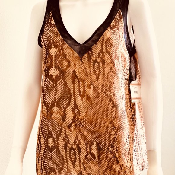Anne Klein Exotic Animal Print Browns & Black V Neck Sleeveless Top, 12, NWT - Picture 1 of 10